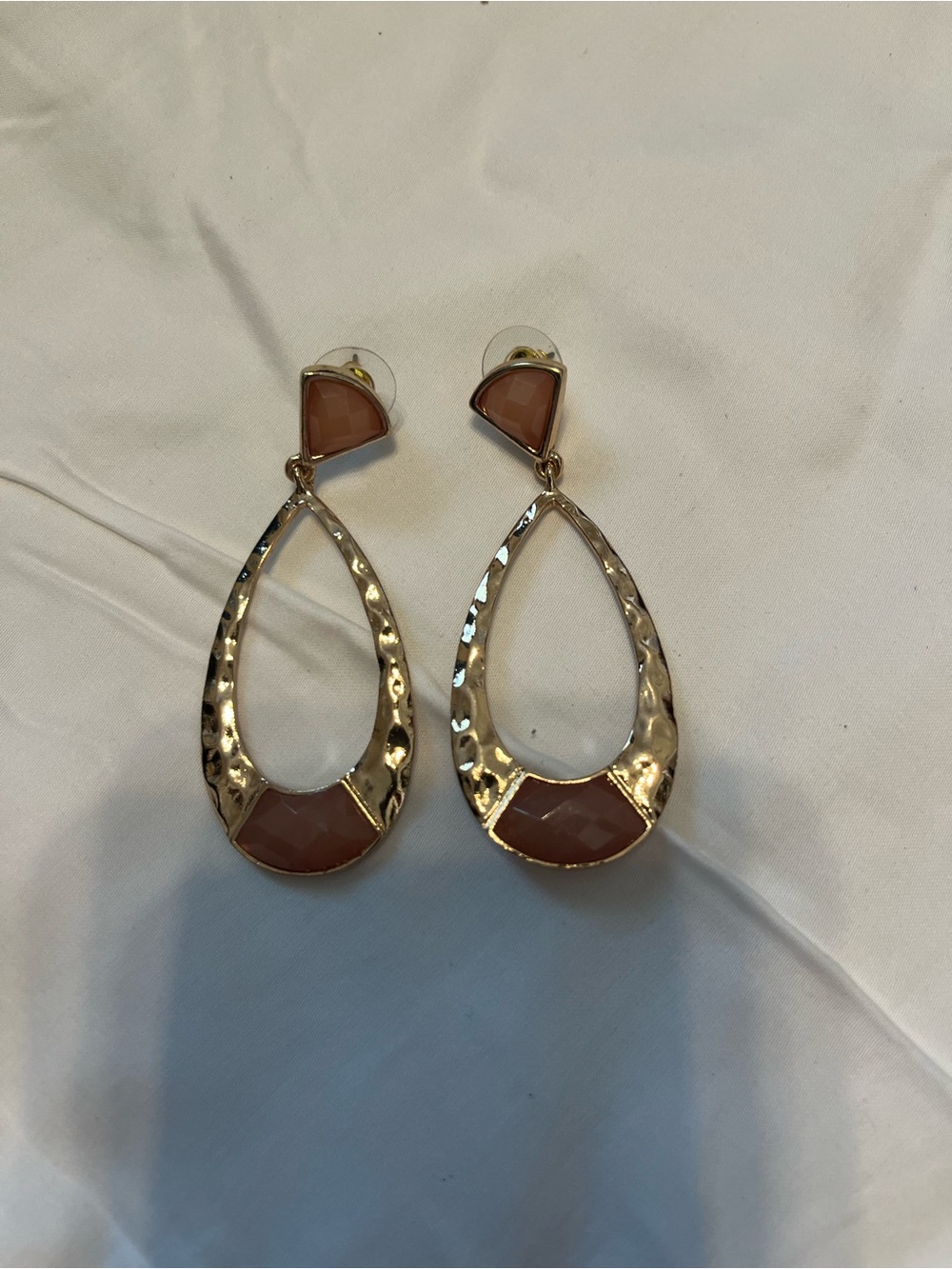 Gold and Peach Teardrop Dangle Earrings - Women Jewelry